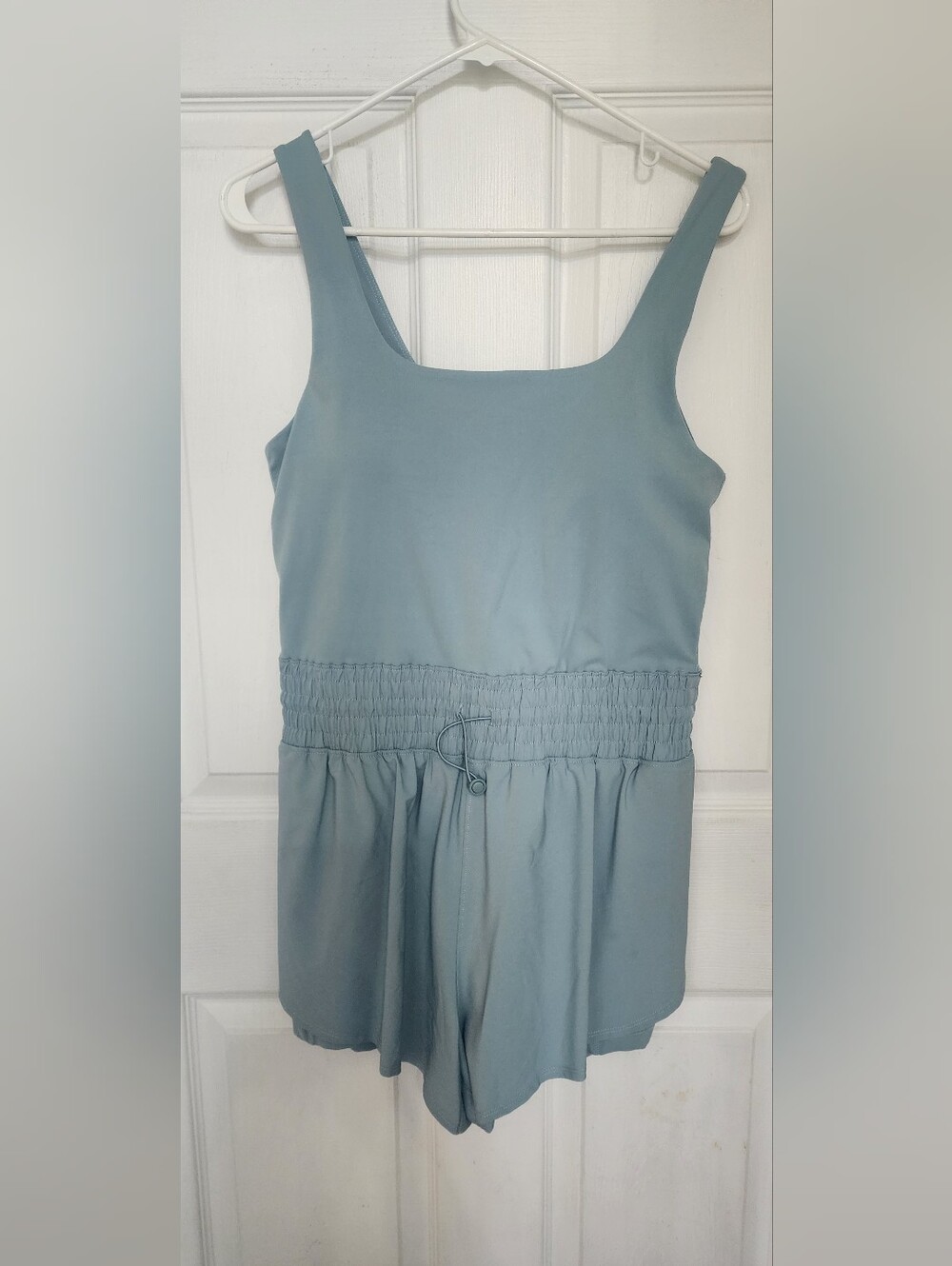 Girls' Sleeveless Smocked-Waist Romper in Dusty Blue